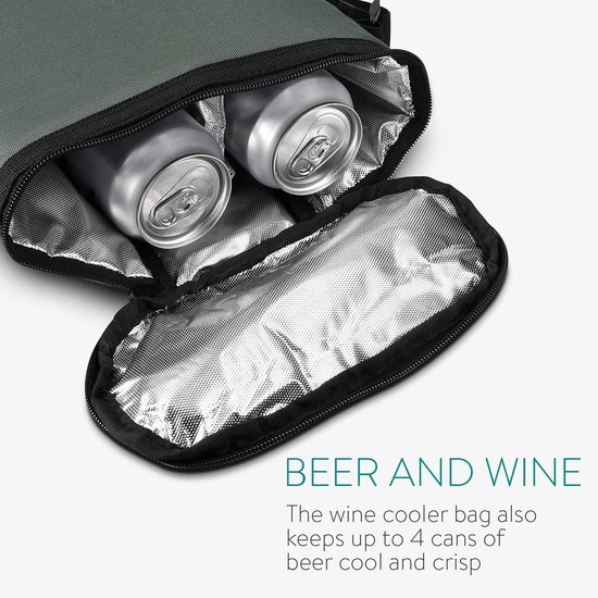 Koeltas voor 2 Wijnflessen - Prosecco Wijnkoeler voor 2 Flessen - Bierkoeler voor 4 Blikjes - Flessentas Grijs met Schouderband bottle bag van KOEL — afbeelding 2
