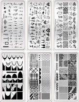 Born Pretty - Stempelplaat - 6 Stuks - Nagel stempelplaat - Nagel stempel sjablonen - Nail stamping plate - Stamping plate - Stamping plate for nail polish - Stempelplaat nagels - Stempelplaten nailart - Nail art stempelplaat