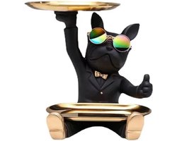 Franse Bulldog Beeld - Sleutelbakje - Sieraden Bakje - Kaarsenstandaard - Zwart - Goud - Beelden & Decoratie - Incl. Zonnebril