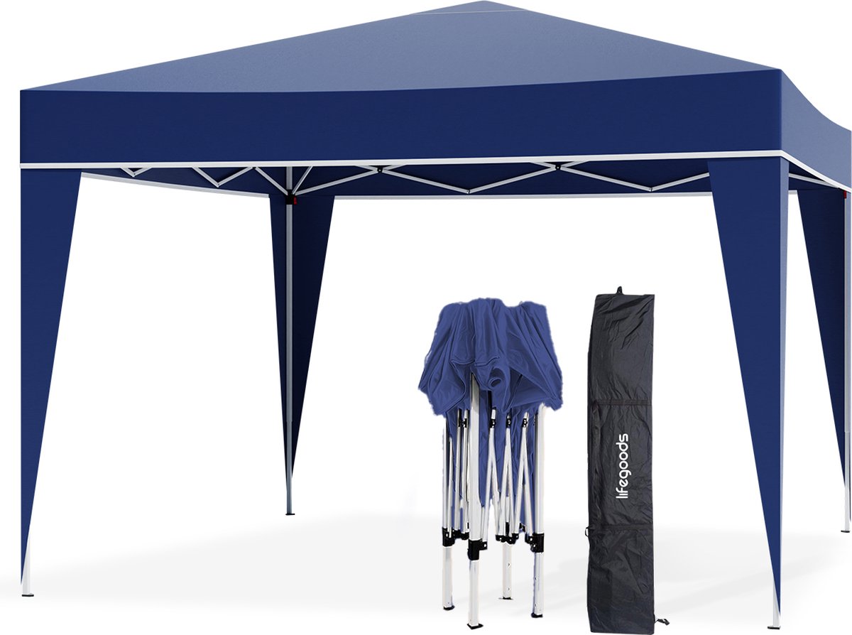 Bol.com LifeGoods Partytent - Opvouwbaar - 3x3 m - Easy Up - Paviljoen - Vouwtent - Met Draagtas - Blauw aanbieding