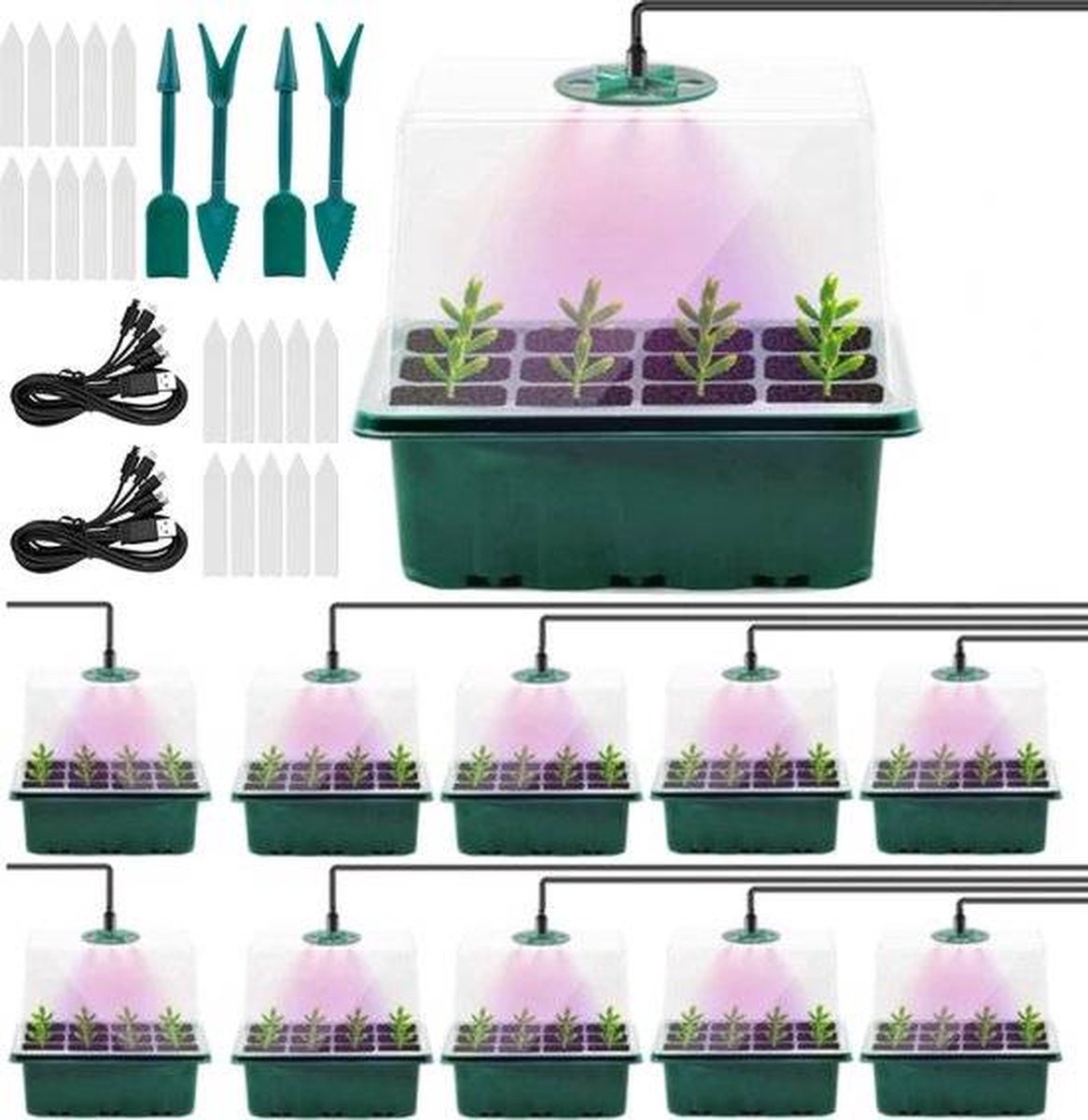 UniEgg® Complete Indoor Kweekset met TORENKAP : Kweekbakken met LED Groeilampen, Ventilatiegaten, 10-delige Mini Broeikas Kweekkas en Kweekpotjes voor Optimale Plantengroei