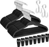 Zwarte fluwelen kinderkleerhanger set - 60 stuks antislip babymaat 33 cm - incl. 8 clips, 2 draaibare haken - ruimtebesparend