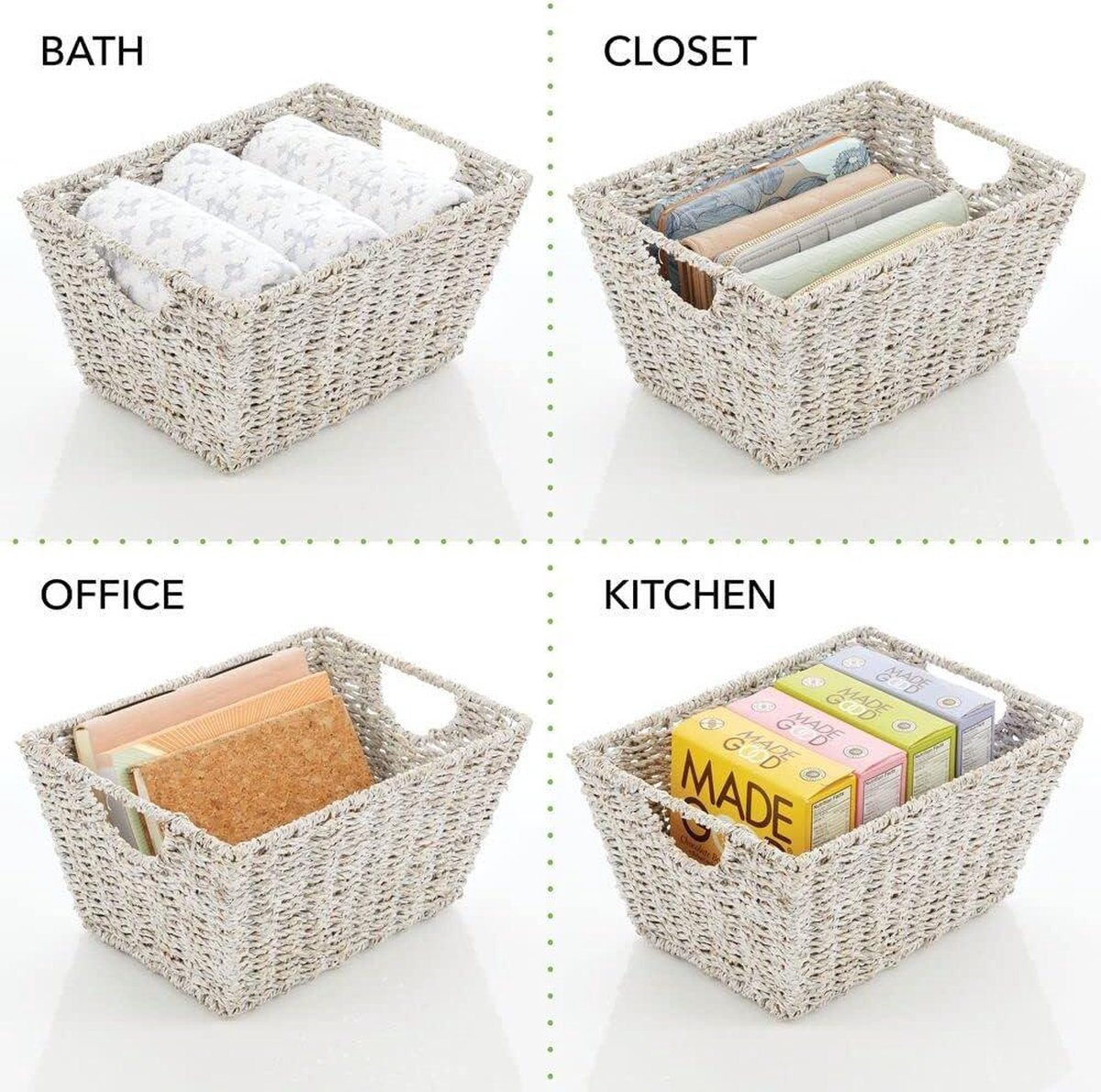 Opbergmand met deksel van zeegras - stijlvolle draagmand voor kleding, speelgoed en tijdschriften - set van 2 - wit Wicker Storage Basket (2-5) — cadeau in Cadeau-ideeën - foto 2