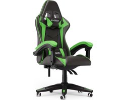 Gamerstoel - Ergonomische gamestoel - Gamerstoel met hoofdsteun en lendenkussen - 90°-135° verstelbaar - Zwart en Groen