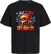 Grappig T-Shirt Heren Dames - Just one hot burger - Zwart - Maat L