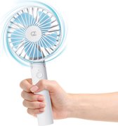 FlinQ Handventilator - Draagbare Ventilator - Mini Fan Oplaadbaar - Kleine Portable Ventilator met USB - Draadloze Tafelventilator - Wit / Blauw