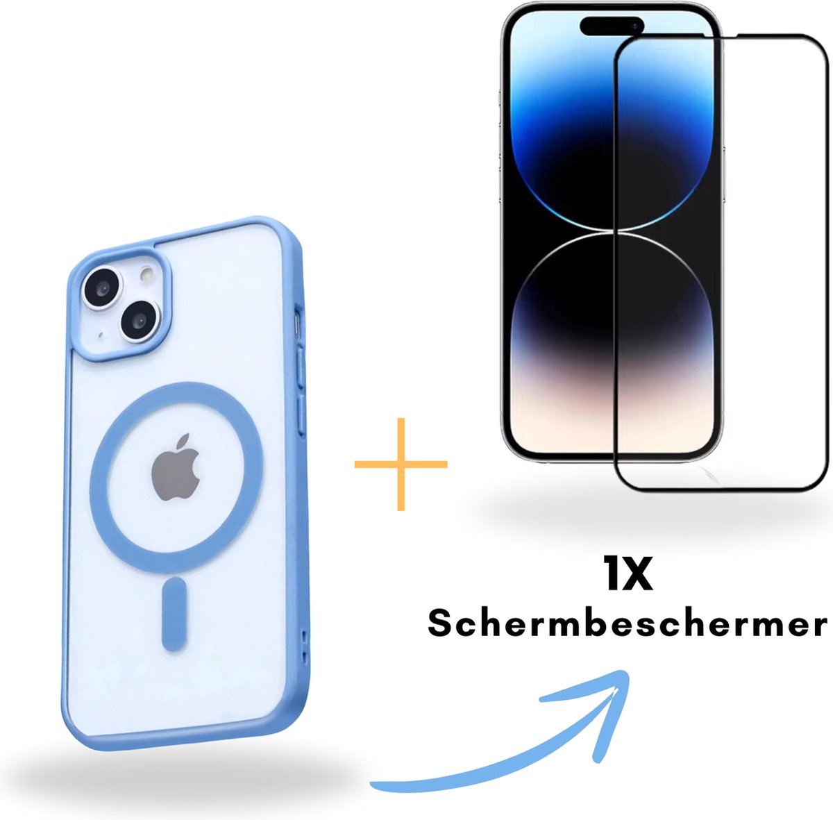 Optimity hoesje voor iPhone 13 Clear Case Magnetic blauw + Gehard Glas Schermbeschermer