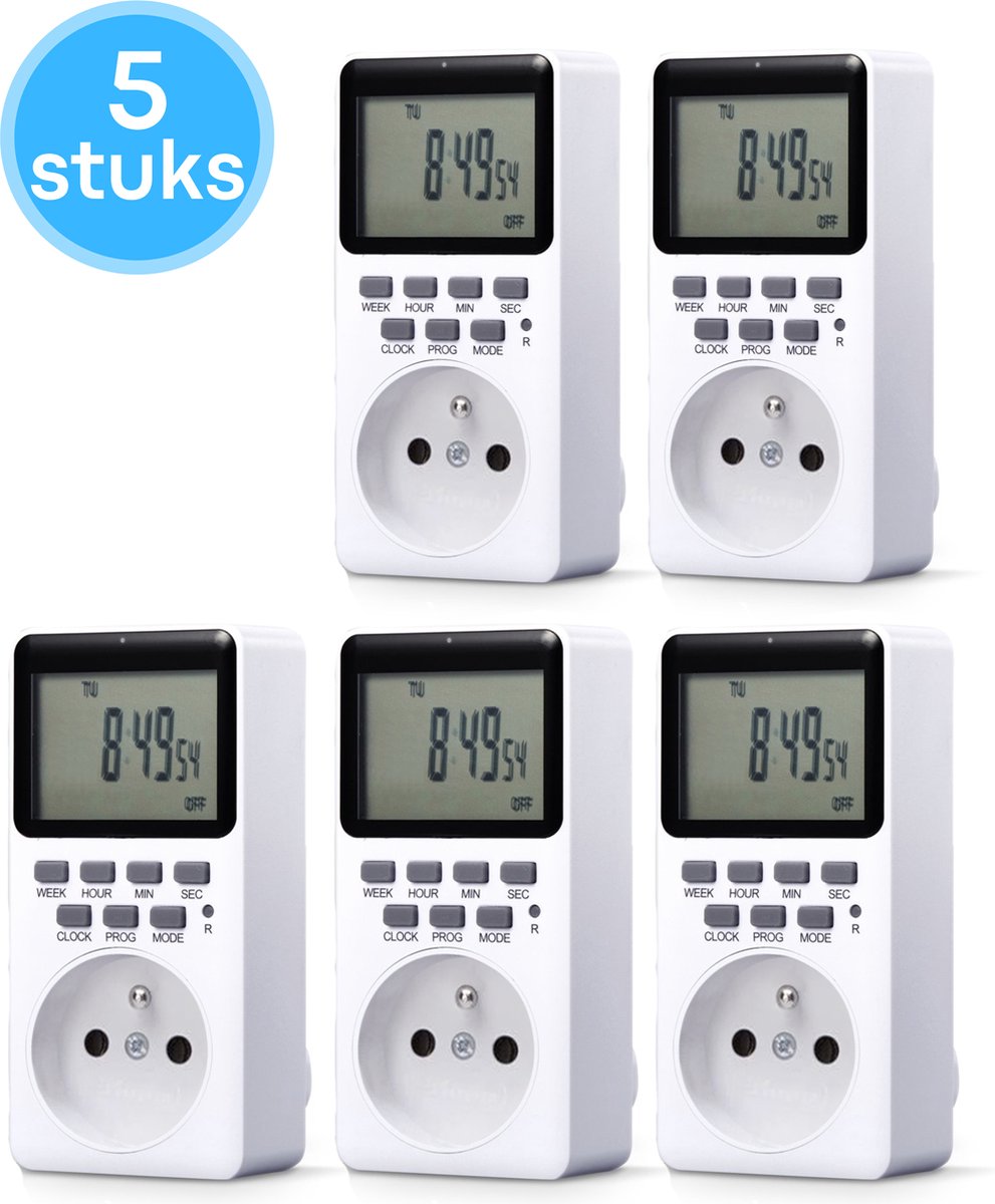 Membeli Tijdschakelaar voor Binnen - Makkelijk te monteren - Type E - Schakelklok Stopcontact - Digitaal - 5 stuks - Timer Schakelaar - LCD Display - Tijdschakelklok