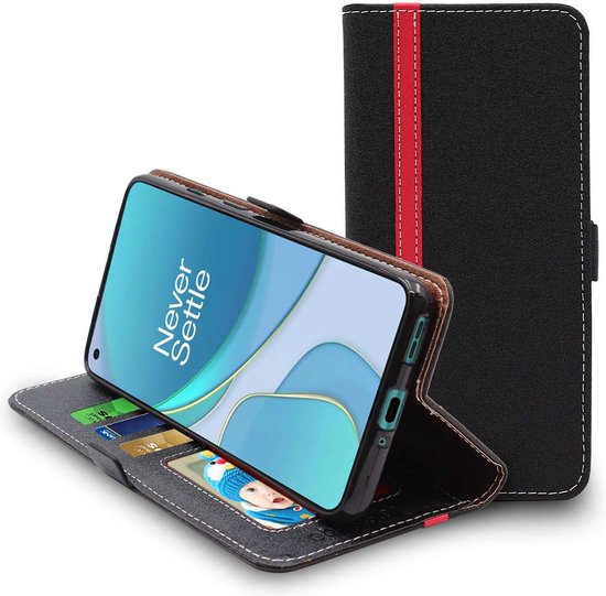 ebestStar - Coque compatible avec OnePlus 8T, Etui Portefeuille, Housse Pochette Protection PU Cuir, Porte Carte, Noir / Rouge