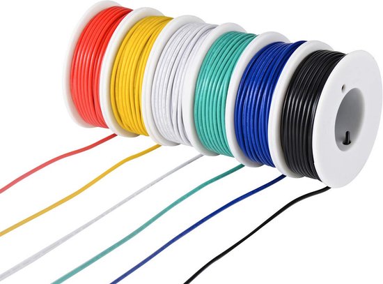 Foto: Tuofeng 22awg pvc elektrische kabelset 6 verschillende kleuren spoelen van 9 meter 22 gauge gevlochten draad vertind koperen aansluitkabelset voor doe het zelvers