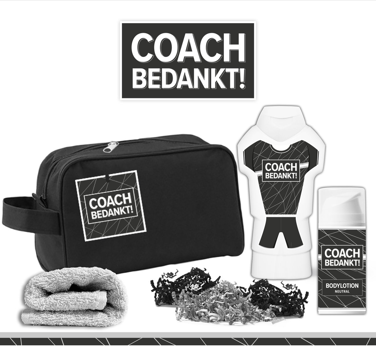 Goedkoopste Geschenkset Coach bedankt! - 4 producten - 450 gram | Toilettas - Cadeau - Man - Toernooi - Voetbal - Volleybal - Hockey - Handbal - Basketbal - Korfbal - Trefbal - Waterpolo - Rugby - Sport - Wedstrijd - Showergel - Giftset - Trainer - Zwart