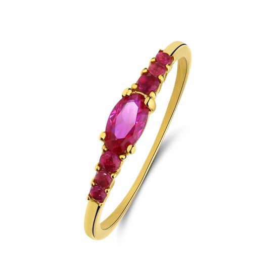 Lucardi Dames Stalen goldplated vintage ring fuchsia zirkonia - Ring - Staal - Goudkleurig - 19 / 60 mm