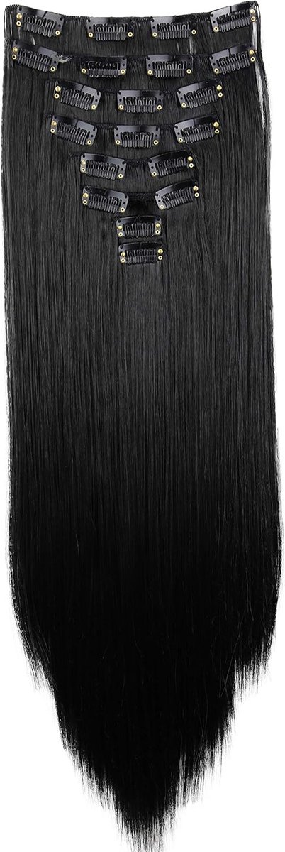 XXL 50cm 8 Delige Set CLIP IN EXTENSIONS Haarextensies Haarstukje Glad Zwart CES100