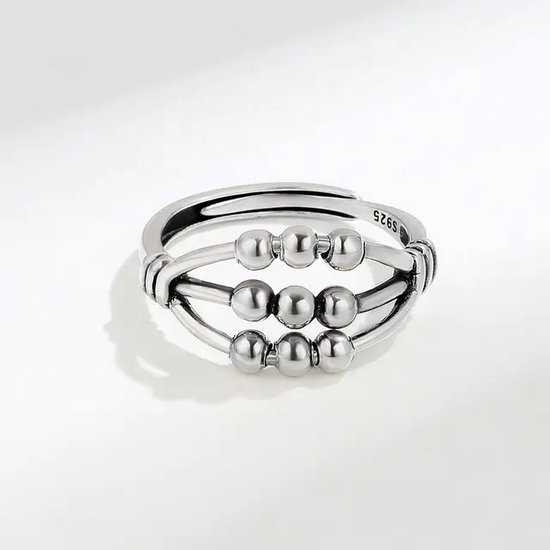 Ring Zilver Dames Triple AAA+ 925 Sterling Zilver - Ring Dames Zilver - Anxiety Ring - Fidget Ring - Stress Ring Dames - Spinner Ring Vrouw Draaibare Ring - Spinning Ring Stressbal Fidget Toys - Draai Ring - One-Size verschuifbaar