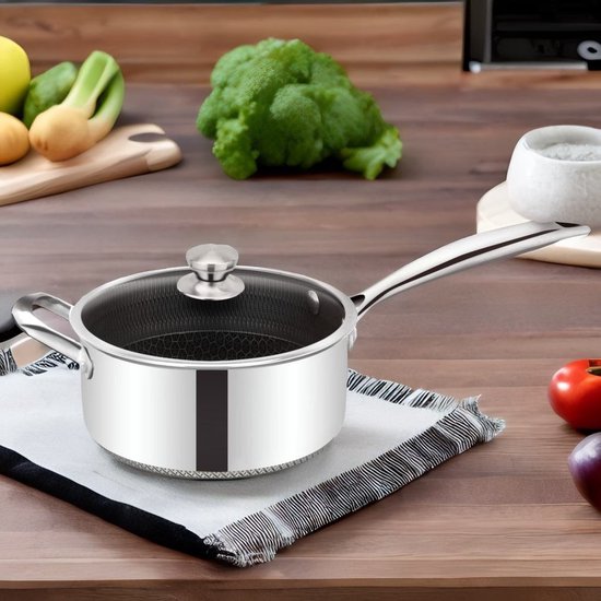 Babij cooking steelpan - sauspan met deksel - honingraat - 20 cm - alle warmtebronnen - inductie