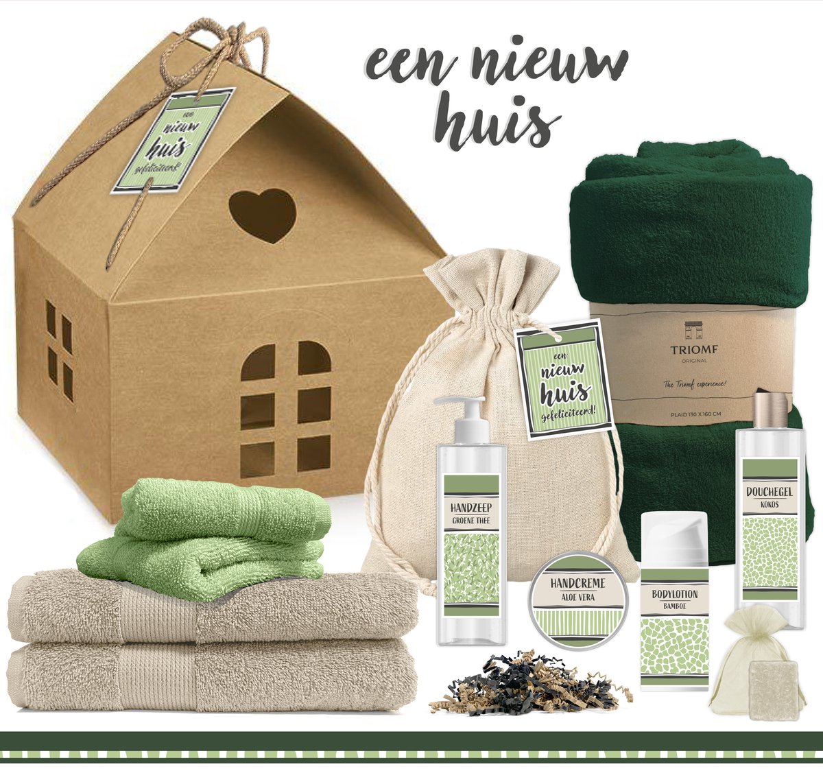 Goedkoopste Geschenkset Een nieuw huis - 11 Producten - 1710 Gram | Luxe cadeaubox - Nieuwe woning - Wellness Pakket - Gift set Deluxe - Housewarming Cadeau - Verhuisd - Giftset Badkamer Hem&Haar - Samenwonen - Verhuizing - Getrouwd - Man&Vrouw - Donker Groen