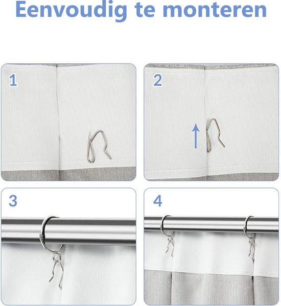 SINJEUN 150 Stuks Zilveren Gordijnhaken Roestvrij Staal 75 X 30 Mm - Gordijnclips Met Haken