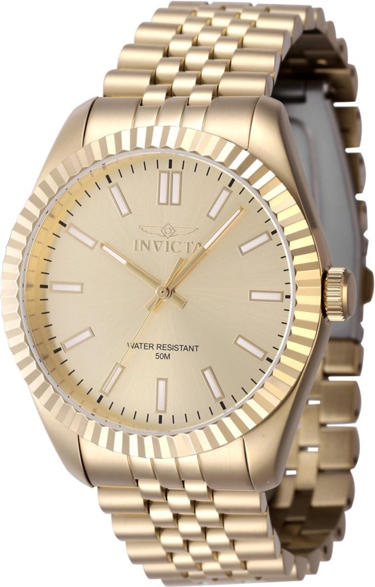 Invicta Specialty 47491 Heren Horloge - Waterdicht - Analoog - Quartz Uurwerk - Roestvrij Staal met gouden Wijzerplaat - 43mm