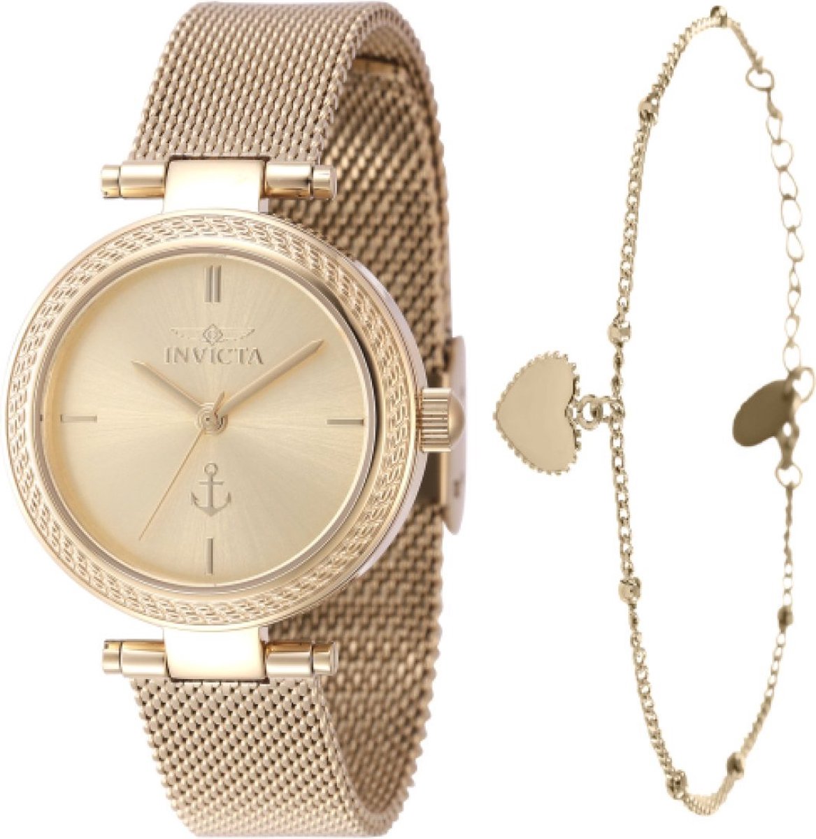 Invicta OCEAN VOYAGE 47268 Dames Horloge - Waterdicht - Analoog - Quartz Uurwerk - Roestvrij Staal met gouden Wijzerplaat - 30mm