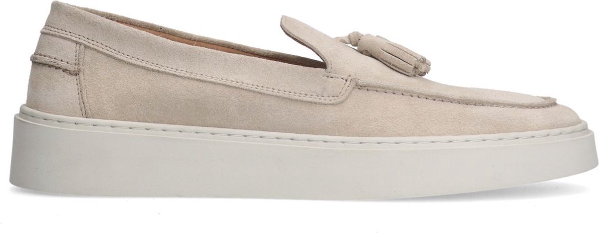 Manfield - Heren - Beige suède loafers met kwastjes - Maat 46