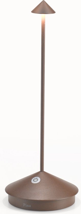 Zafferano Pina Tafellamp - Oplaadbare Buitenlamp Roest Bruin - Spatwaterdicht (IP54) - Bureaulamp Snoerloos - Dimbare LED Lamp - Draadloos Oplaadstation - Terraslamp - USB Oplaadbaar - 29 cm