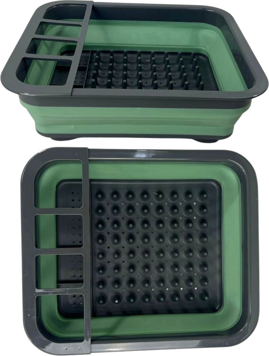 Goedkoopste Synx Tools Afdruiprek Grijs/Groen Opvouwbaar - Bestekrek - Inklapbaar - Afwasrek siliconen - Ruimtebesparend en Compact voor camping - Vaatrekje afdruiprekje - Vaatwasrek met Bestekrekje