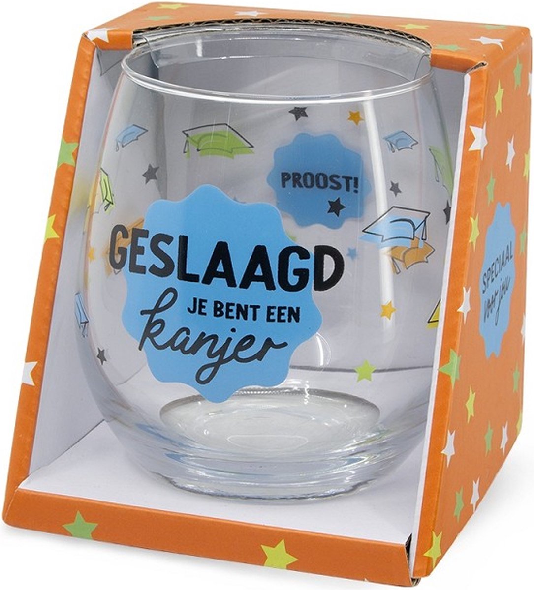 Geslaagd - Toffees - Wijnglas - Kanjer - zijden lint: "Speciaal voor jou" - Cadeauverpakking