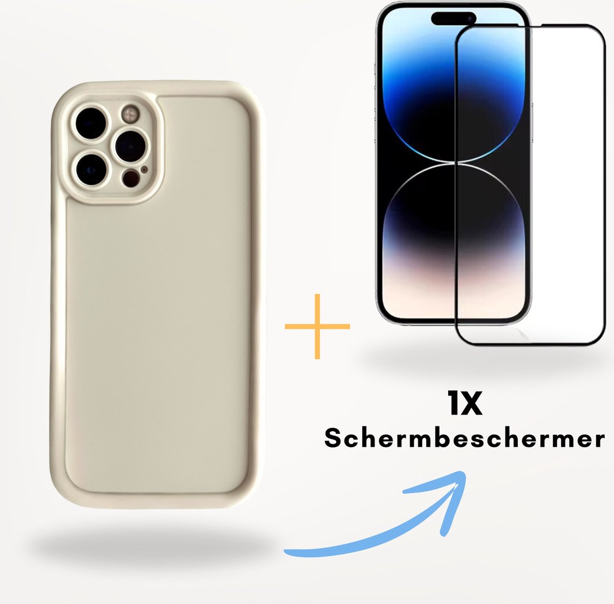 Optimity hoesje voor iPhone 15 PRO Wit Siliconen Volledige Beschermende Achterkant + Gehard Glas Schermbeschermer