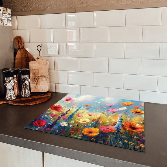KitchenYeah® Protection plaque induction 60x52 cm - Coloré - Fleurs - Nature - Protege plaque de cuisson - Couvre plaque induction - Protecteur d'induction - Cuisine