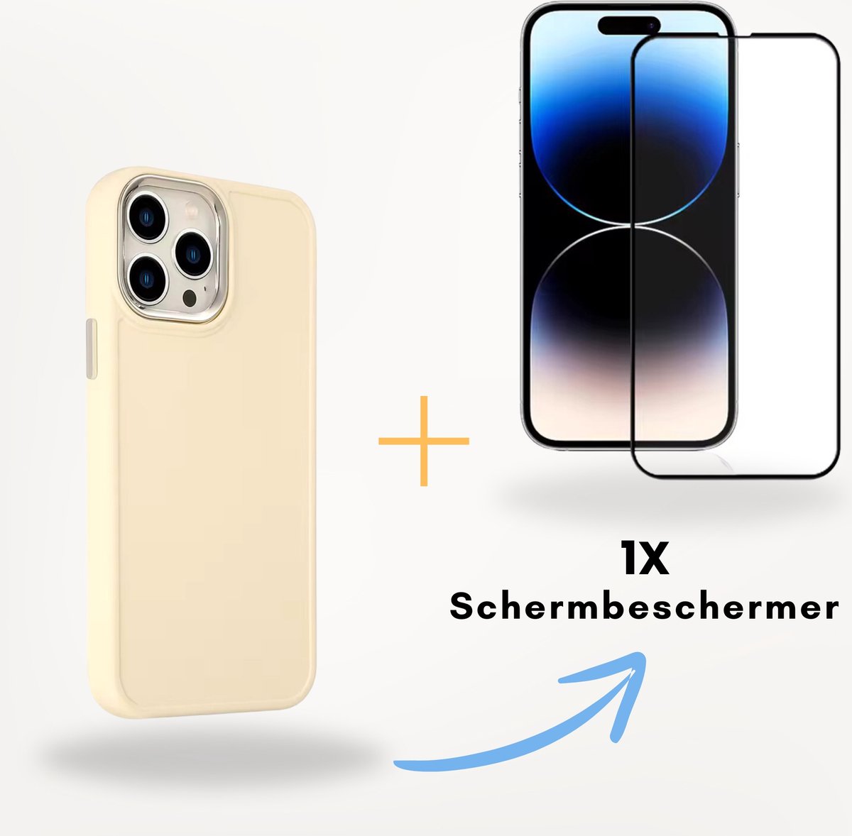 Optimity hoesje voor iPhone 15 Wit Soft Siliconen Volledige Beschermende Achterkant + Gehard Glas Schermbeschermer