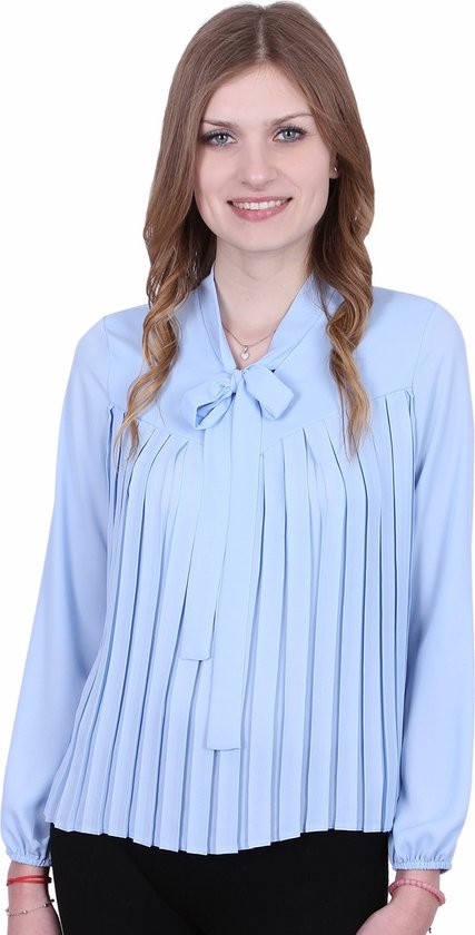 Blauwe geplooide blouse met stropdassen van John Zack