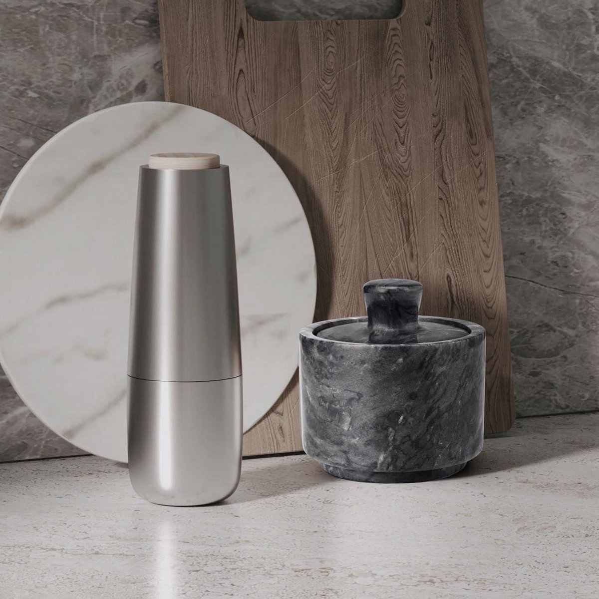 Salière En Marbre Avec Couvercle Et Plateau - Pot à Sel Ou épices 3 Pouces, Vert, Fait Main - 3