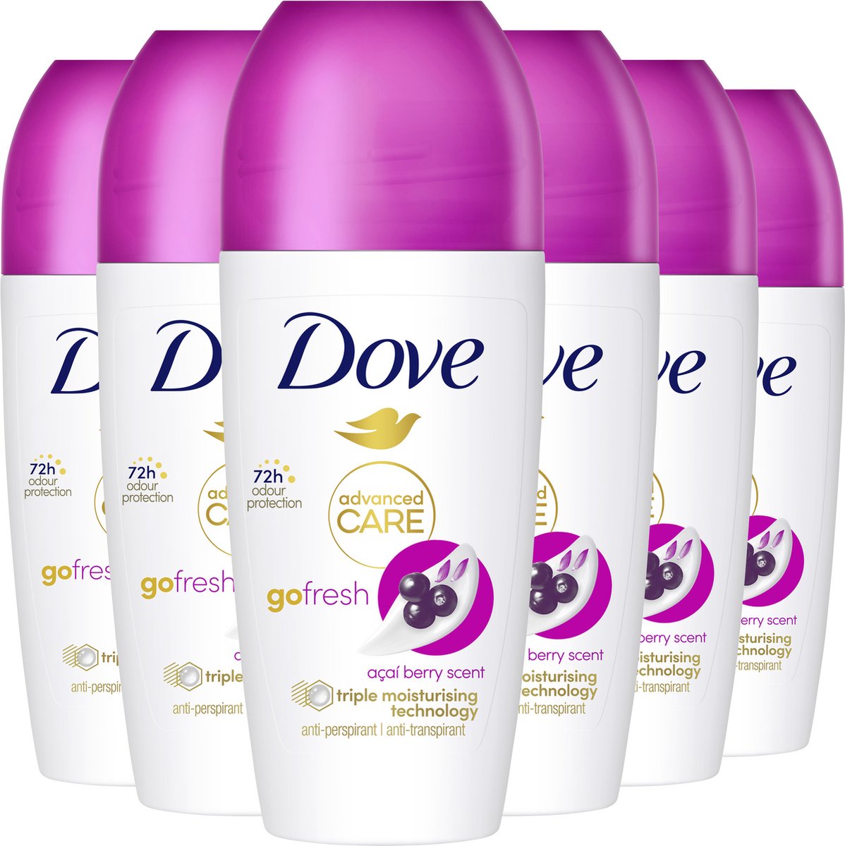 Dove Advanced Care Go Fresh Açai Berry Anti-Transpirant Deodorant Roller - 6 x 50 ml - Voordeelverpakking