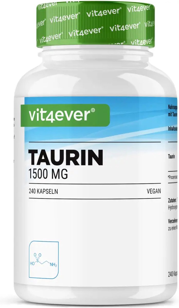 Goedkoopste Taurine - 240 capsules - hoge dosis met 1500 mg per dagelijkse portie - 99 zuiverheid - zonder toevoegingen - veganistisch - Vit4ever