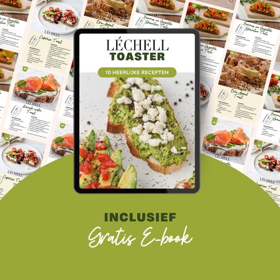 Tafel met recepten voor toast, avocado toast en bruschetta, inclusief een e-book.