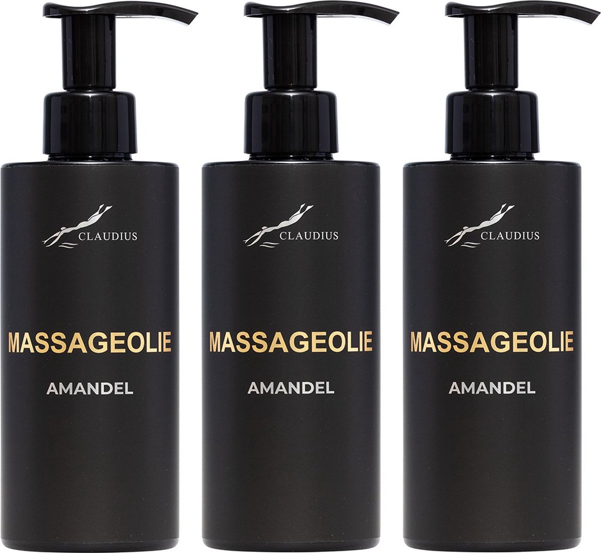 Goedkoopste Massageolie Amandelolie 300 ml - met pomp - zwarte fles - 100 natuurlijk - biologisch en koud geperst - set van 3 stuks - Voordeelverpakking