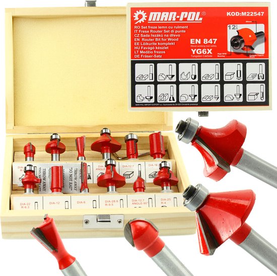 Freesset voor hout 8mm (12 delig)