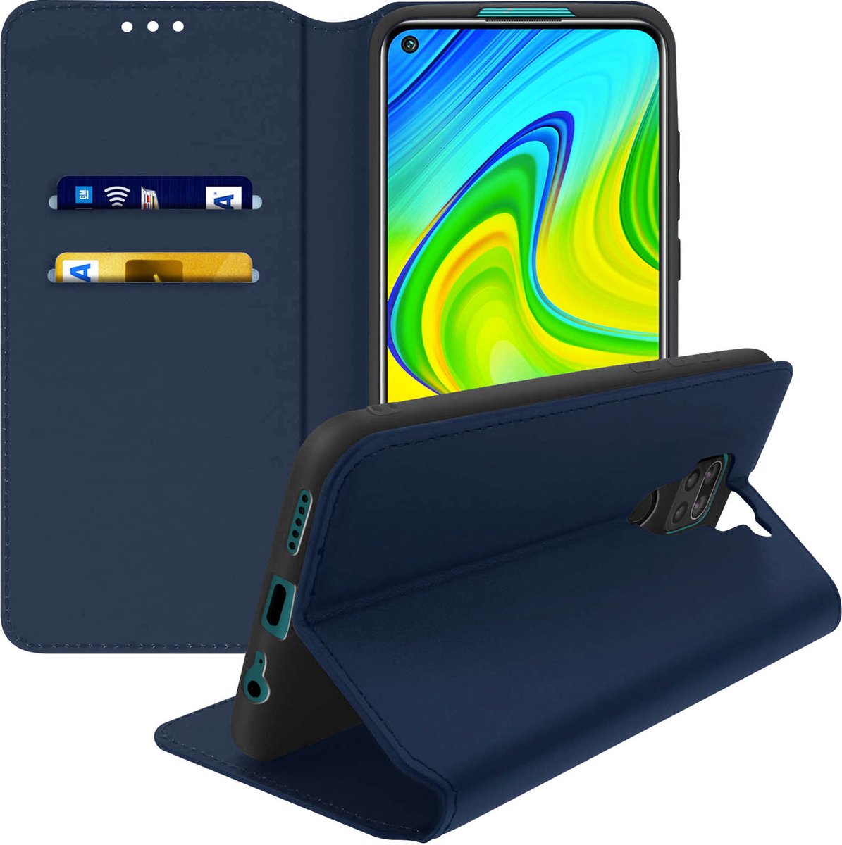 Hoes Geschikt voor Xiaomi Redmi Note 9 klep portefeuille, video standaard blauw