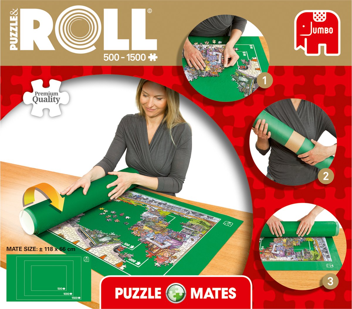 Jumbo - Puzzle & Roll - Puzzelrol - Opbergen puzzel 500 tot 1500 Stukjes - 118x66 cm - Puzzelmat - Puzzelaccessoires