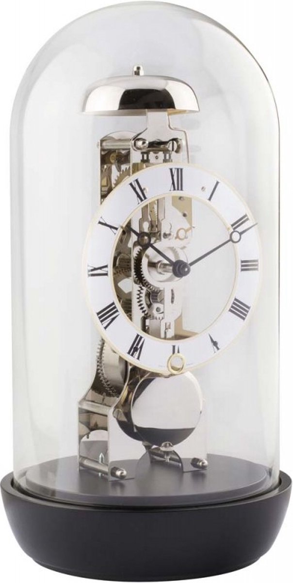 Hermle Skelet Tafelklok , mechanisch opwindbaar met sleutel / 14 daags uurwerk onder glazen stolp 23019-740791
