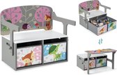3-in-1 kindertafel met zitbank, kinderzitgroep met 2 afneembare manden, kinderzitbank met opbergruimte, speelgoedkist met rugleuning, zitkist voor kinderkamer, grijs