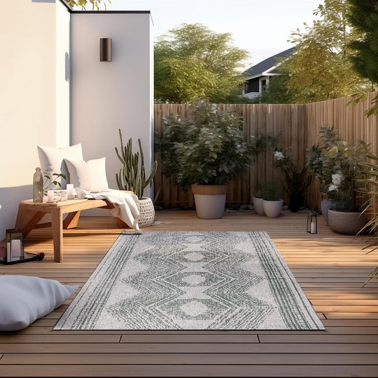 Design binnen & buiten vloerkleed ruiten Breeze - grijs/crème