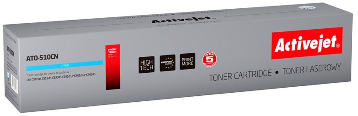 Image of ActiveJet ATO-510CN Toner voor OKI-printer; OKI 44469724 Vervanging; Opperste; 5000 pagina's; cyaan.