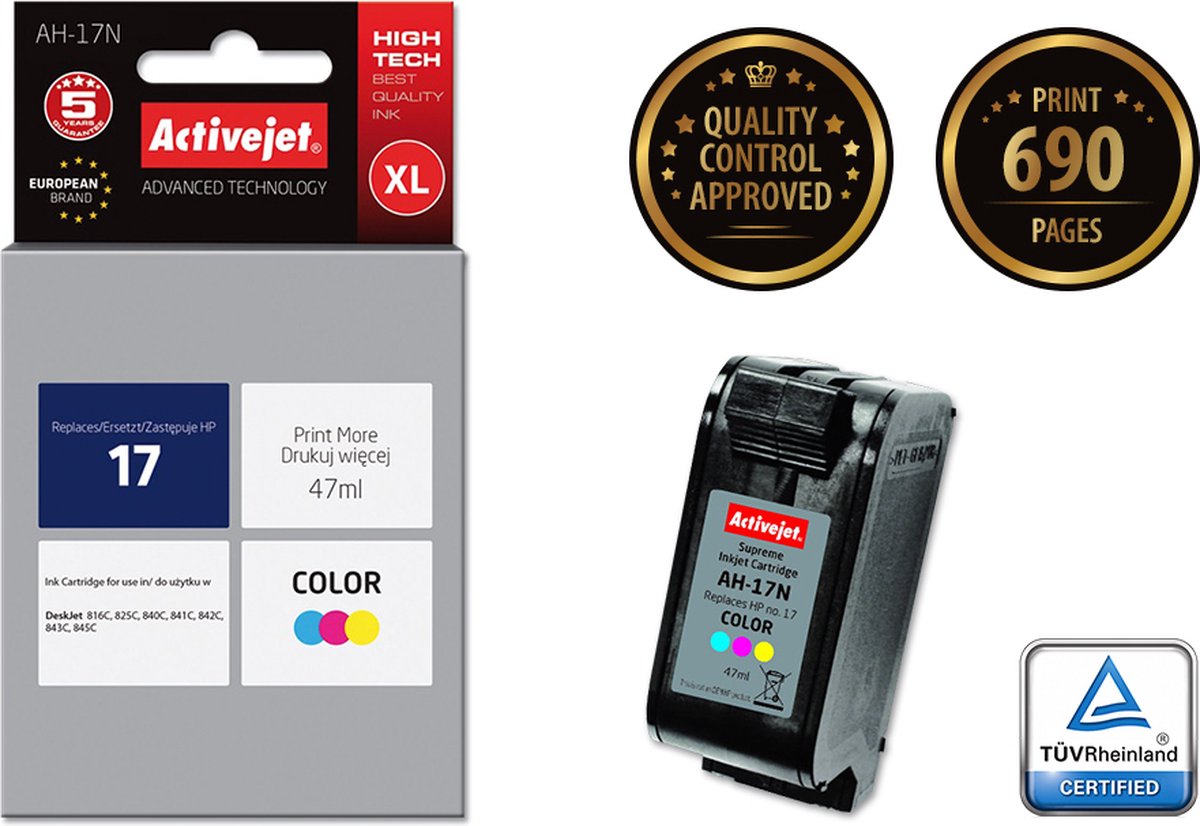 Compatibele inktcartridge Activejet AH-17N Cyaan/Magenta/Geel