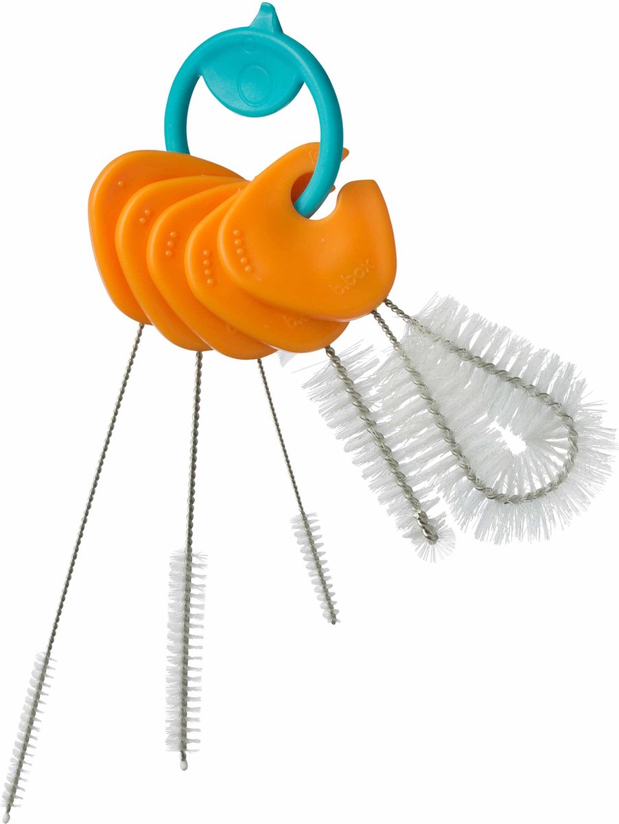 b.box Set Reinigingsborstels met 5 Borstels voor Drinkbekers, Waterflessen, Flessenspenen en Rietjes | De Borstel Klikken Los en Vast | Alles op één Handige Ring