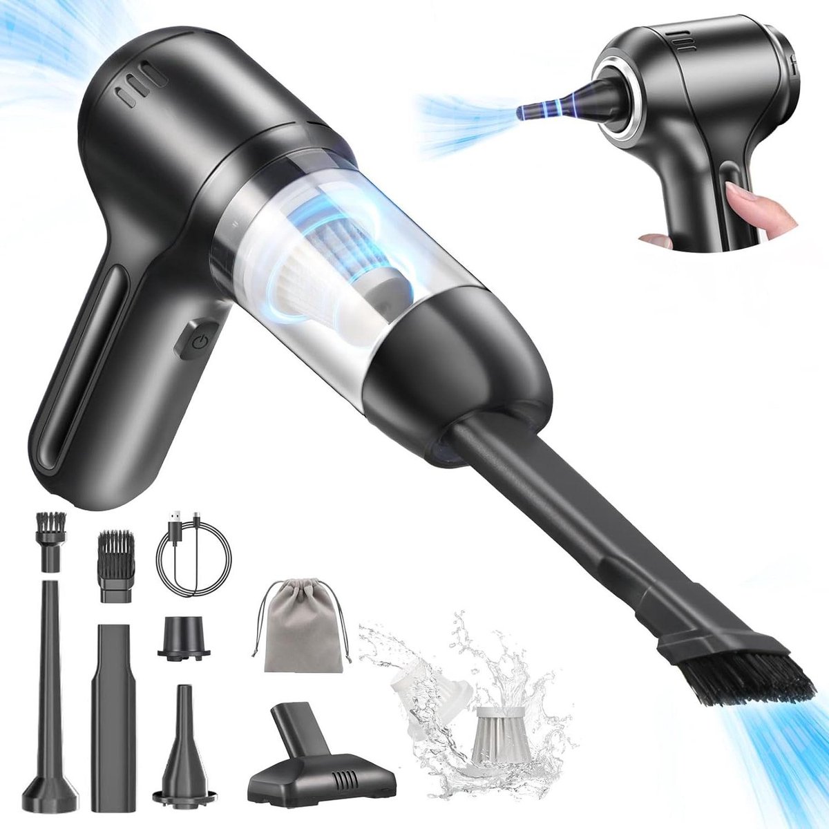 15000Pa 3-in-1 Draadloze Handstofzuiger Krachtige Oplaadbare Auto Stofzuiger met Brushless Motor Mini Stofzuiger voor Auto's Huisdieren Kantoor handstofzuiger