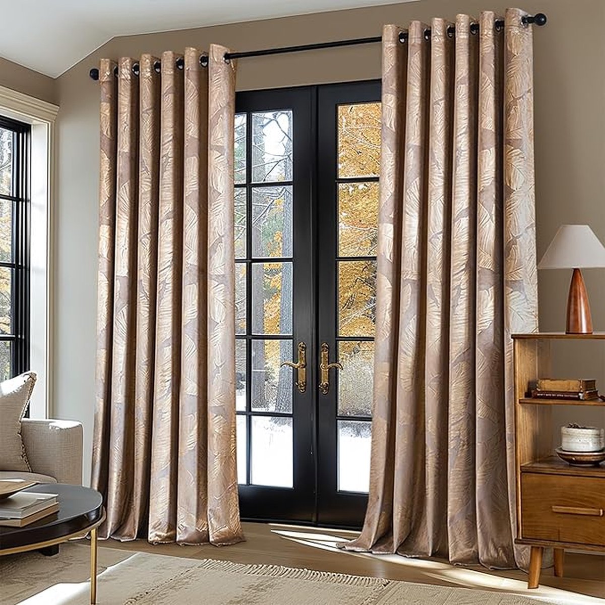 Clord - Gordijnen - Fluweel - Bladerpatroon Goudfolie - Beige - Ondoorzichtig - 2 Stuks - 260x140 cm