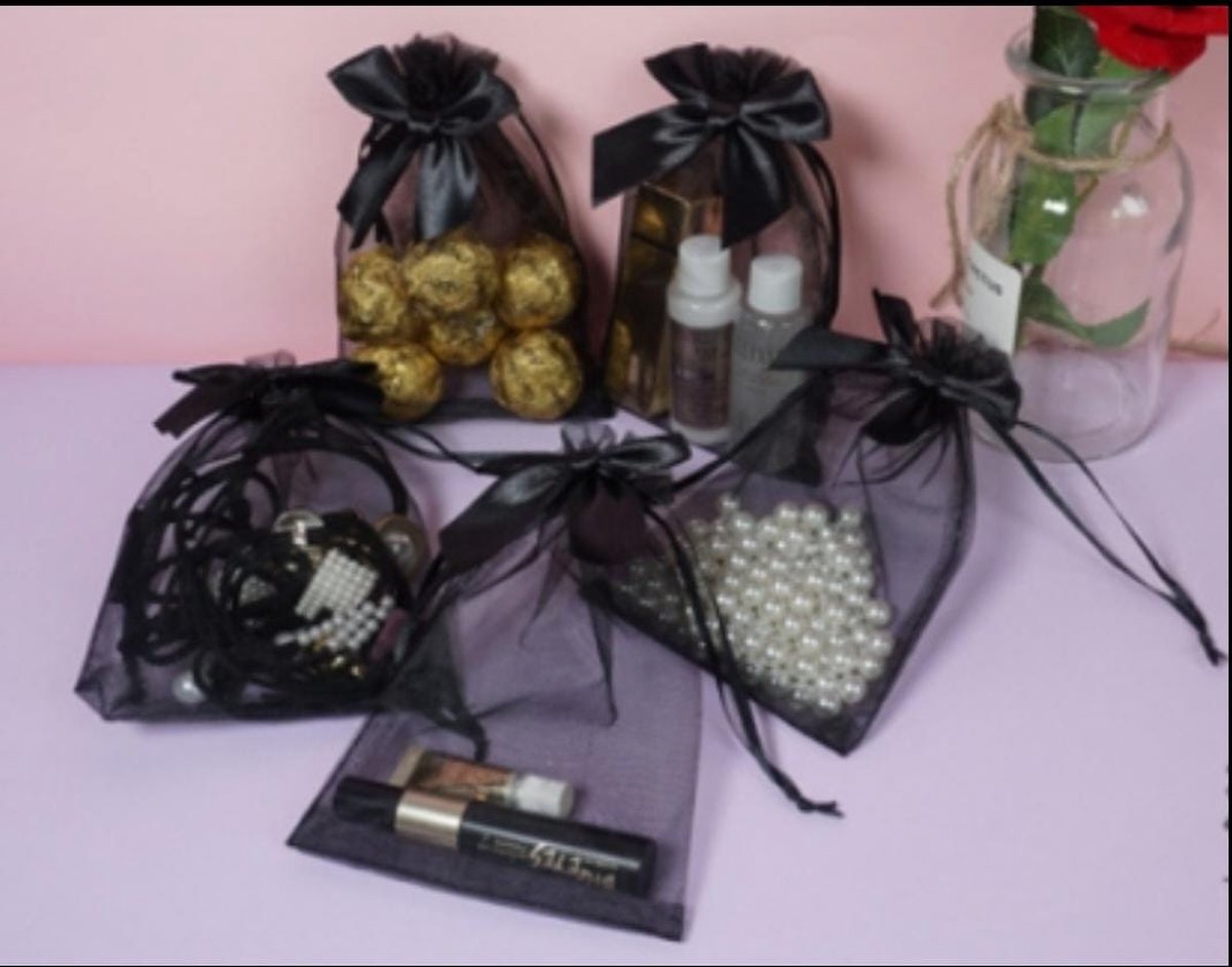 Organza zakjes - Mooi - 23 x 17 cm - 12 stuks – Prachtig – Delicaat – Snoep – Sieraden – Kleine cadeautjes – Decoratie – Feesten – Geschenkjes – ZWART - R 23x17