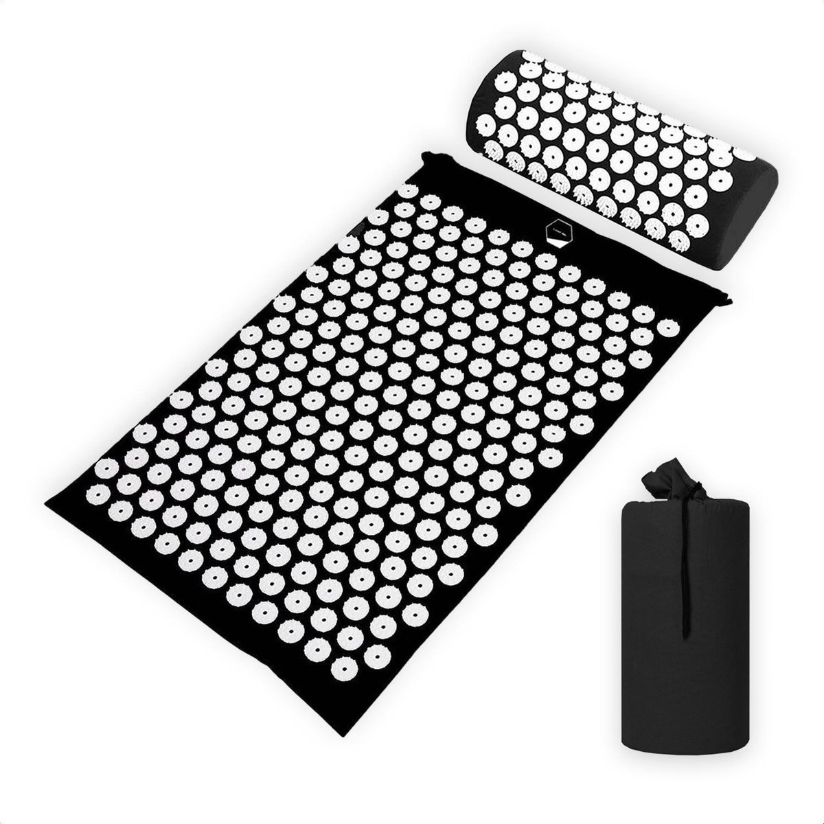 Goedkoopste Spijkermat met Spijkerkussen – Zwart/Wit – Acupressuur Mat - Spijkerbed - Acupunctuur Kussen - Shakti Massage – Incl. Draagtas