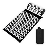 Spijkermat met Spijkerkussen – Zwart/Wit – Acupressuur Mat - Spijkerbed - Acupunctuur Kussen - Shakti Massage – Incl. Draagtas